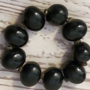 Vintage bold beaded stretch bracelet oval black onyx look beads
